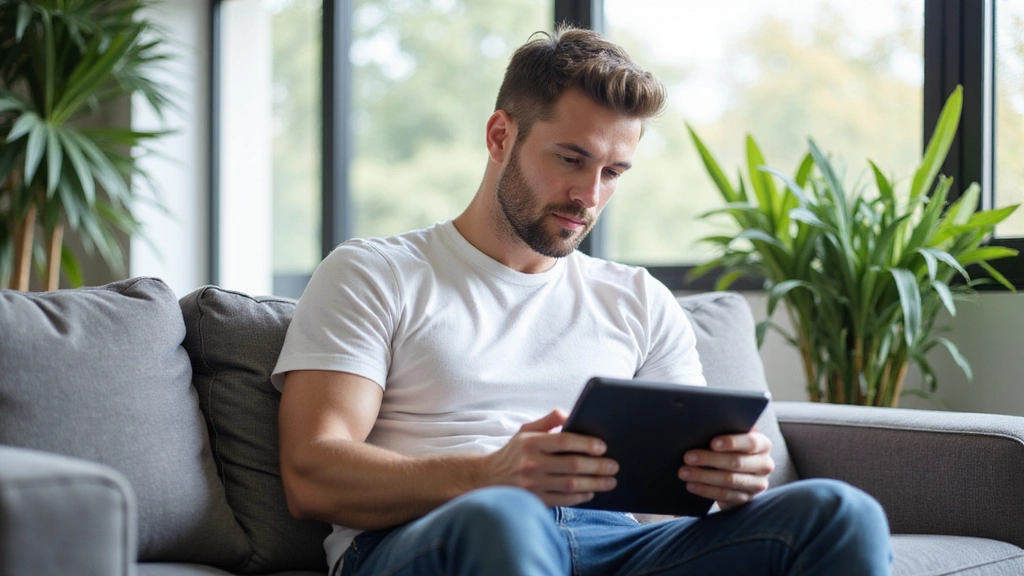 Uomo che legge un blog sul benessere maschile