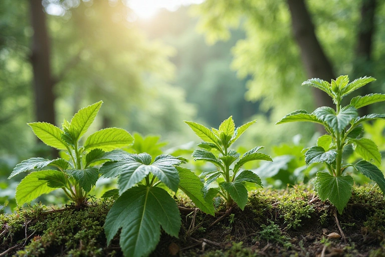 Piante ed erbe medicinali in un ambiente naturale, simbolo di naturalità.