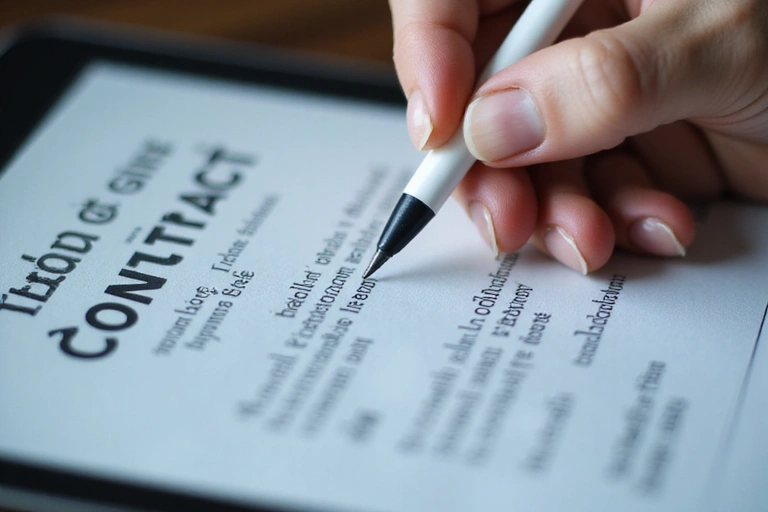 Mano che firma un contratto digitale